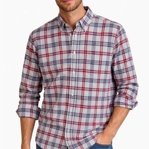 Brooks Brothers Red and Blue Plaid Linen Size Large Casual Shirt EUC